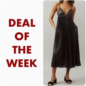 BHLDN Alessia Sleeveless V-Neck Pleated Midi Dress, Gray, Small